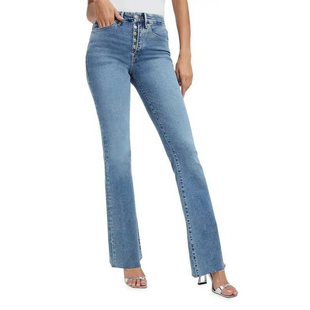 Good American Good Legs Flare Jeans Raw Hem High Rise Stretch Denim Size‎ 4/27